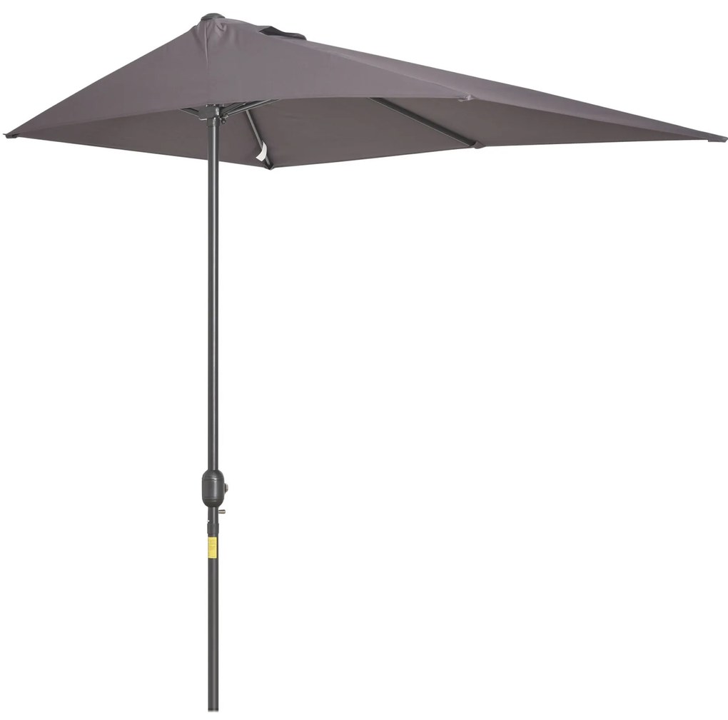 Outsunny Meia Chapéu de sol 230x130x245 cm Chapéu de sol para Parede Jardim com Manivela e Vara Metálica Ø38 mm Terraço Varanda Cinzento