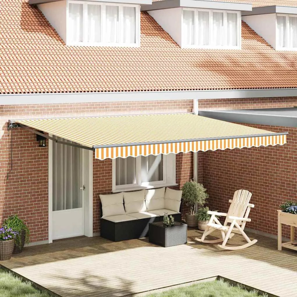 vidaXL Toldo Retrátil Manual Laranja e Branco 450x300 cm