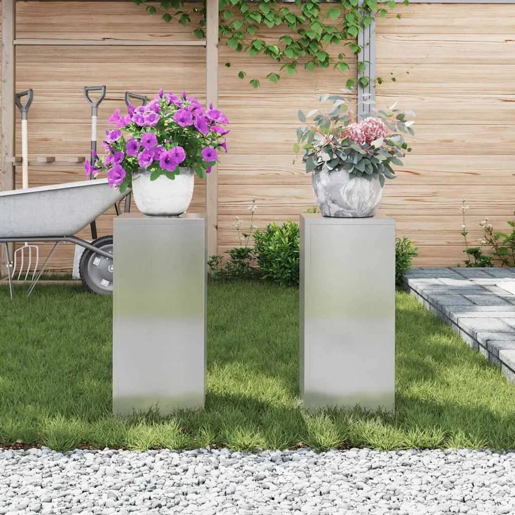 Suportes para Plantas Exteriores Pilar 2 pcs 24x24x55 cm Aço Inoxidáve