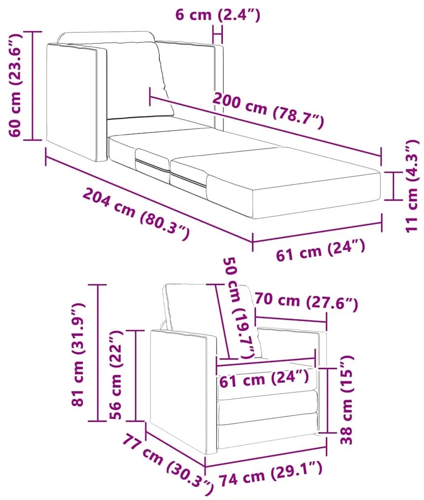 Sofá Cama 2-em-1 Preto 74x77x81 cm Tecido