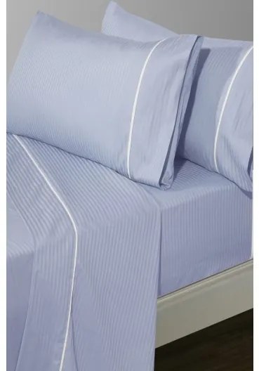 Cama 200x200 cm - Jogo de lençóis às riscas em cetim de 300 fios: Branco 1 lençol inferior não ajustável 300x300 cm + 1 lençol superior 300x300 cm + 2 fronhas 50x70 cm fecha com pala interna