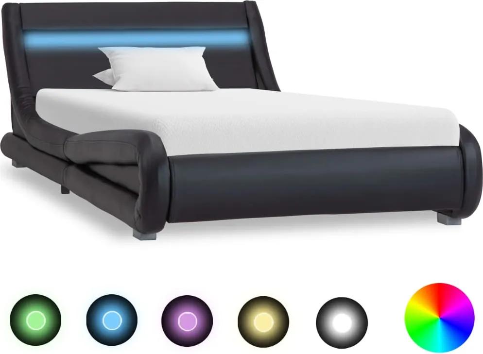 Estrutura de cama c/ LED 90x200 cm couro artificial preto