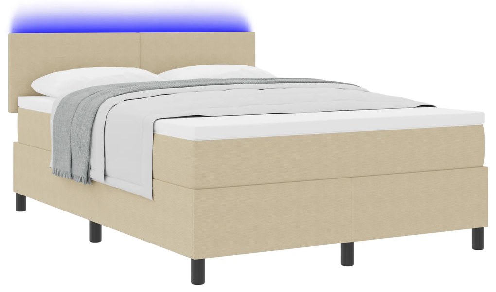 Cama Box com Colchão &amp; Luz LED Cinza Verde 140x200 cm Tecido de Veludo