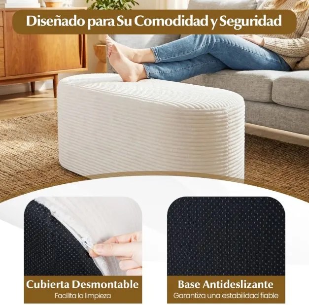 Pufe estofado moderno em veludo 120 x 46 x 48 cm, com espuma de alta densidade, de formato oval, para colocar ao pé da cama, na entrada da sala, no qu