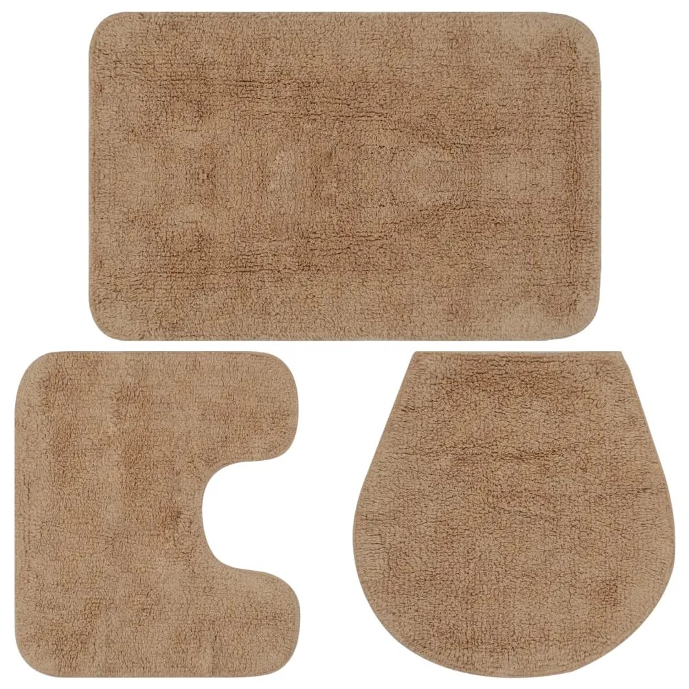 vidaXL Conjunto tapetes de casa de banho 3 pcs tecido bege