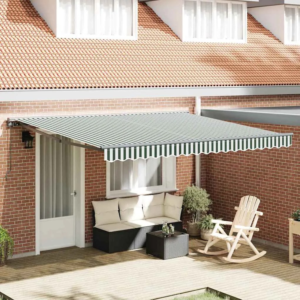 vidaXL Toldo Retrátil Manual Verde e Branco 400x300 cm