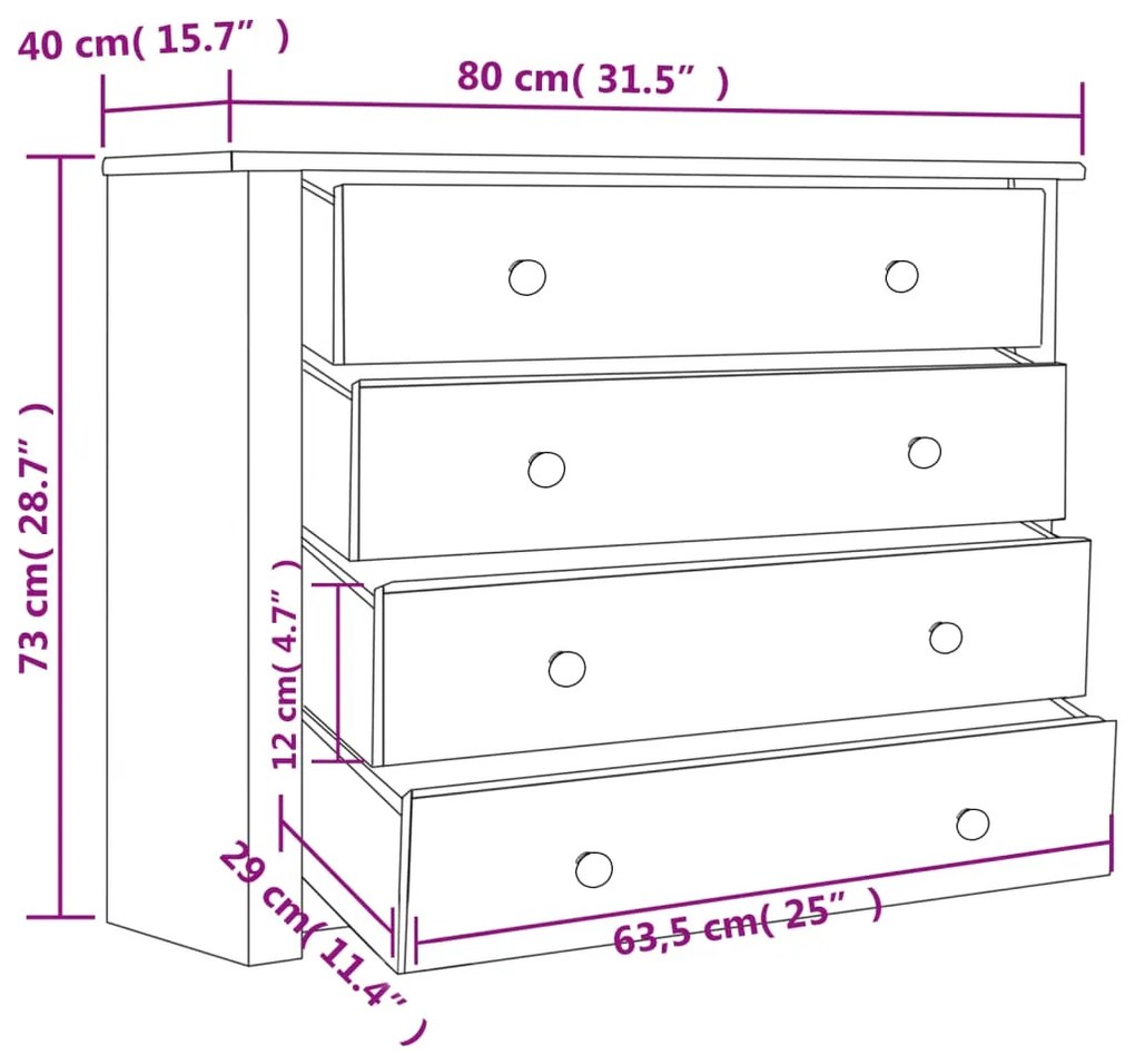 Móvel lateral 80x40x73 cm pinho Panama cinzento