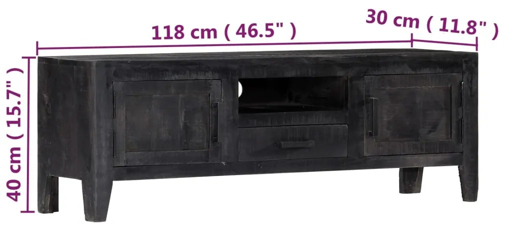 Móvel de TV 118x30x40 cm madeira de mangueira maciça preto