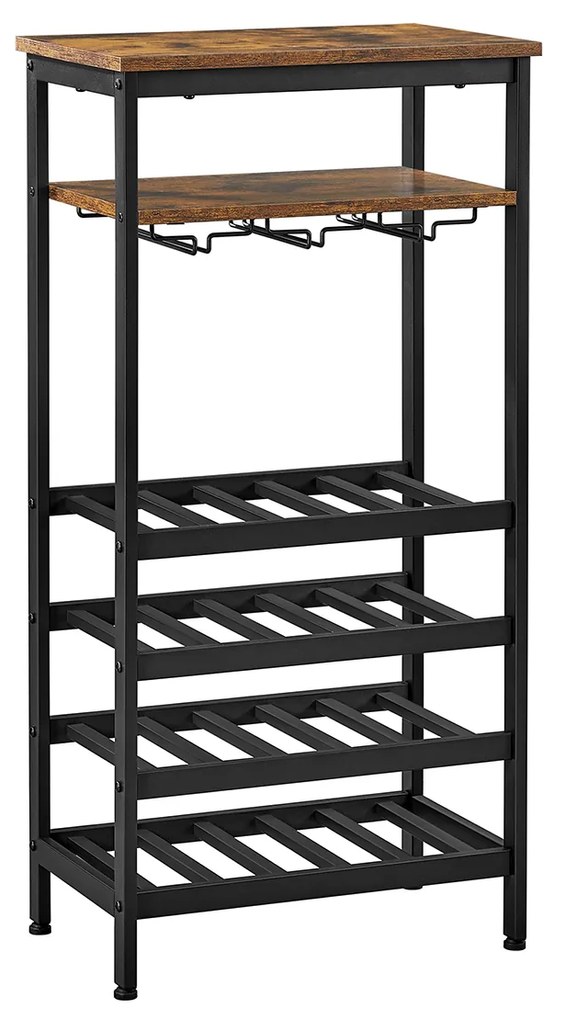 Rack de vinho VASAGLE, comporta 20 garrafas, suporte de vinho, suporte de garrafa com suporte de vidro, para adega, cozinha, sala de jantar, estilo industrial, 50 x 32 x 100 cm, marrom rústico e preto LWR020B01