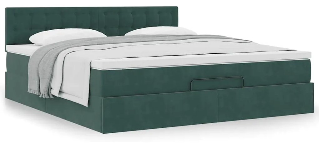 Estrutura de cama otomana com colchão 180x200 cm verde escuro