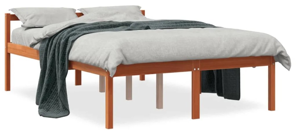 Cama para idosos 140x190 cm madeira pinho maciça castanho cera