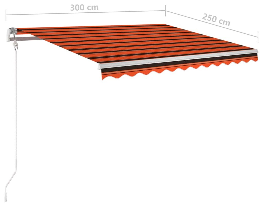 Toldo retrátil manual com postes 3x2,5 m laranja e castanho