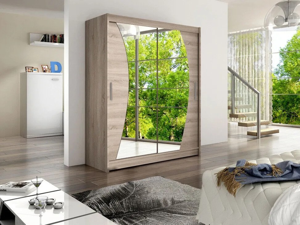 Roupeiro Closico 110, Trufa carvalho, 200x150x58cm, 127 kg, Portas para roupeiro: Deslizante, Número de prateleiras: 5, Número de prateleiras: 5