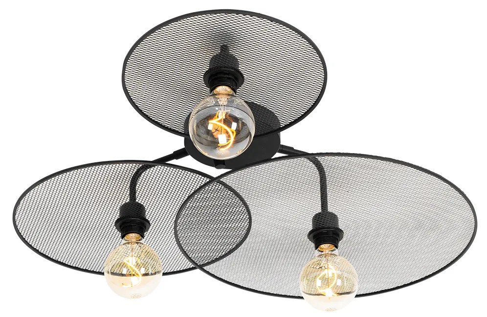 Candeeiro de parede design preto com rede 3 luzes - Jane