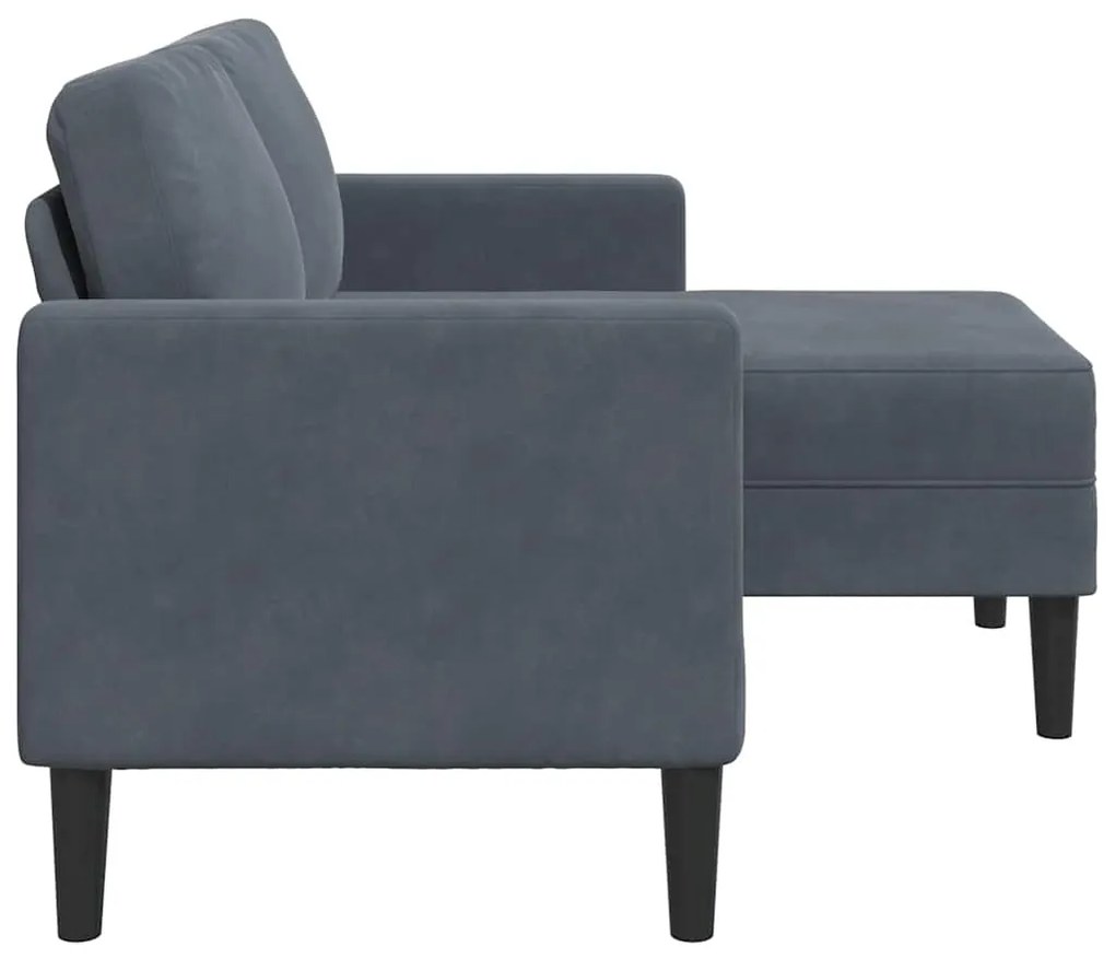 Sofá 2 lugares com Chaise em L 125 cm veludo cinzento-escuro