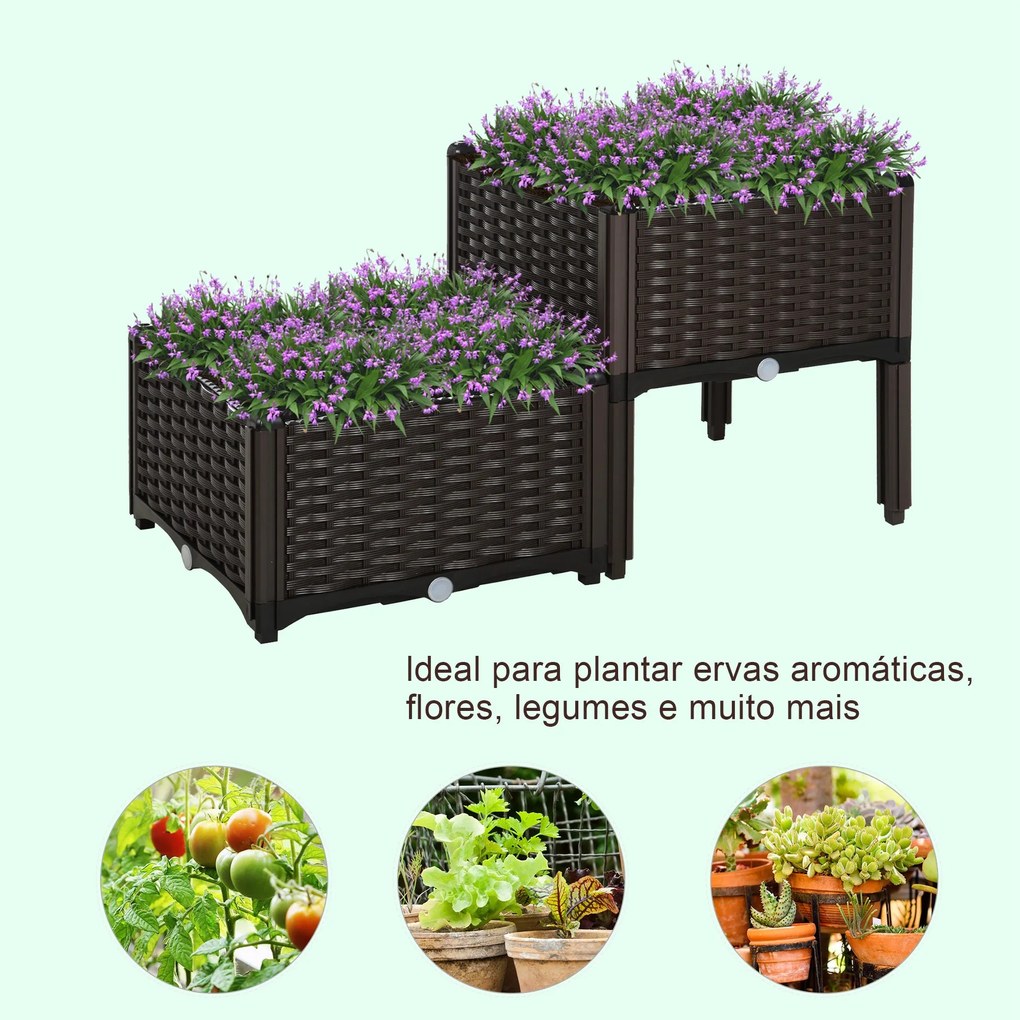 Conjunto de 2 Floreiras Quadradas Floreiras para Flores e Vegetais com