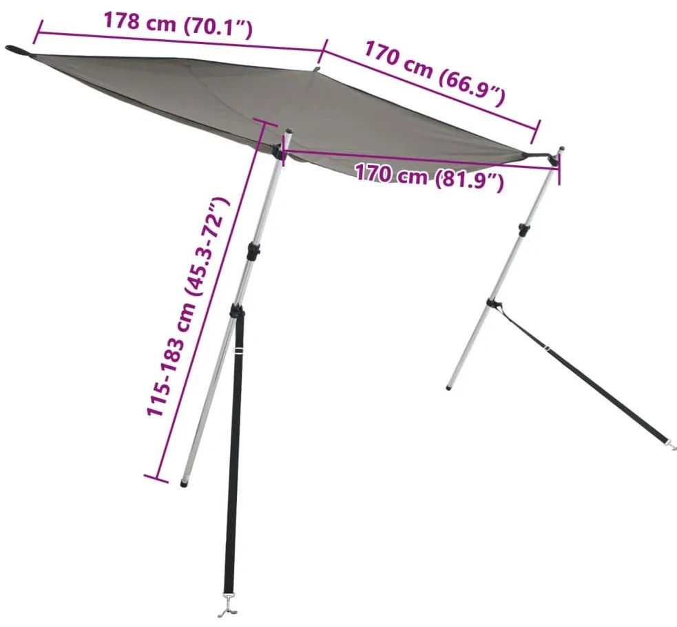 Extensão de toldo em T 170x208x(115-183) cm antracite