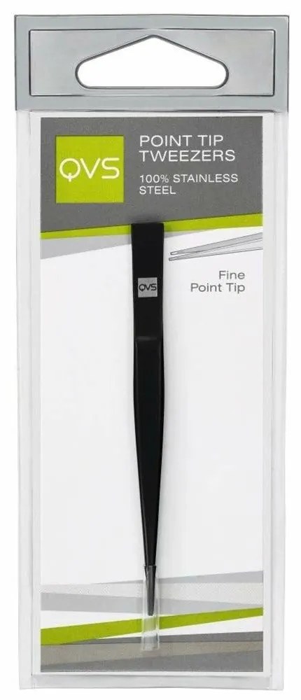 Pinças para Depilar QVS Ponta fina Aço inoxidável Preto