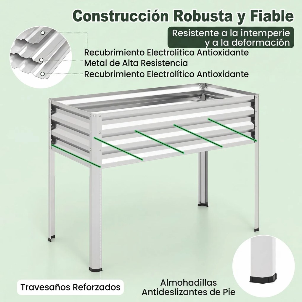 Floreira elevada com estufa 112 x 55 x 152 cm, canteiro de jardim em metal galvanizado com cobertura de proteção e porta enrolável para pátio, terraço