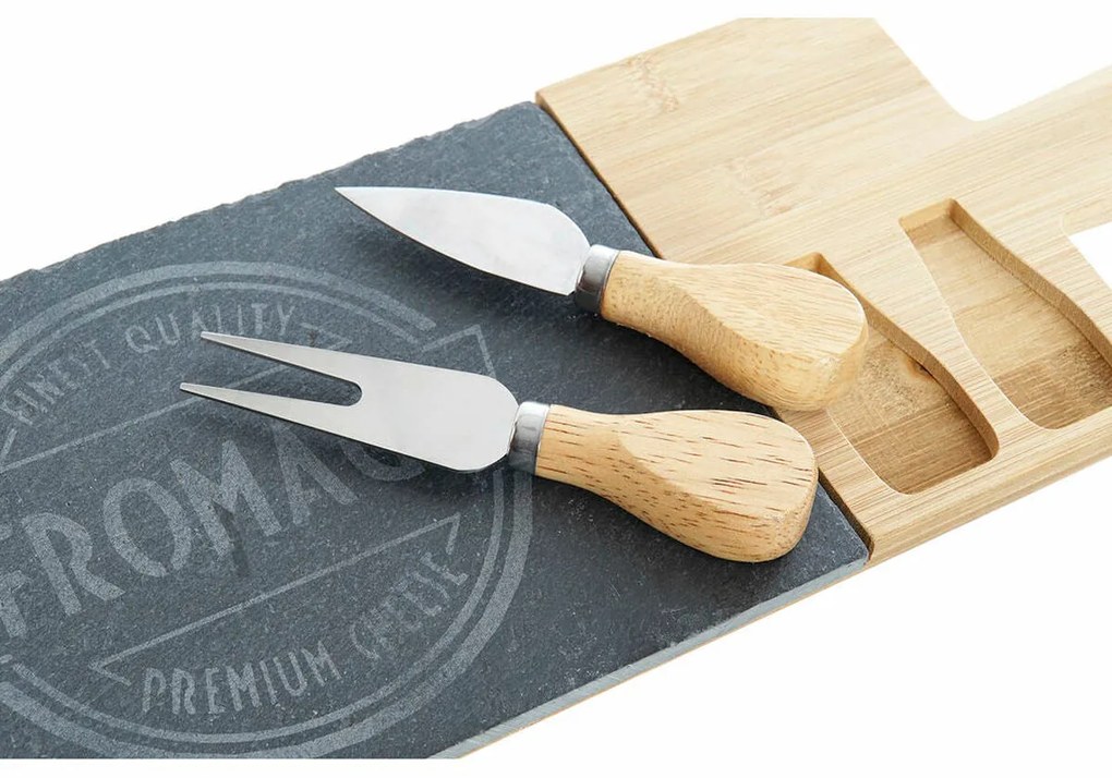 Tábua de corte DKD Home Decor Preto Natural Bambu Ardósia 40 x 14 x 2 cm