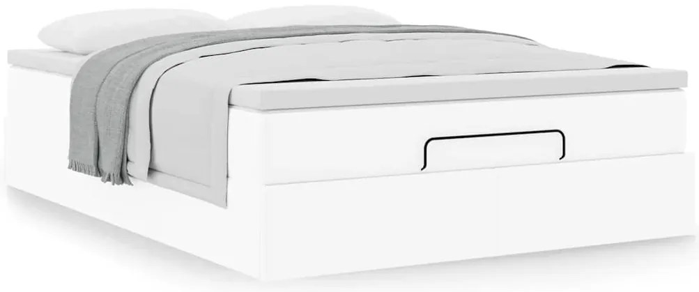 Estrutura de cama otomana com colchão branco couro falso