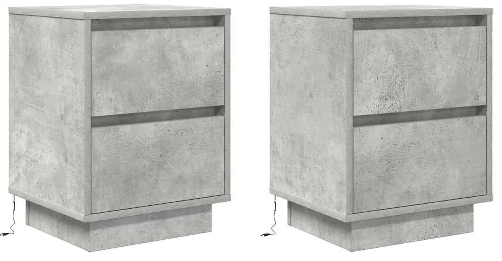Mesas cabeceira c/ luzes LED 2 pcs 38x34x50 cm cinzento-cimento