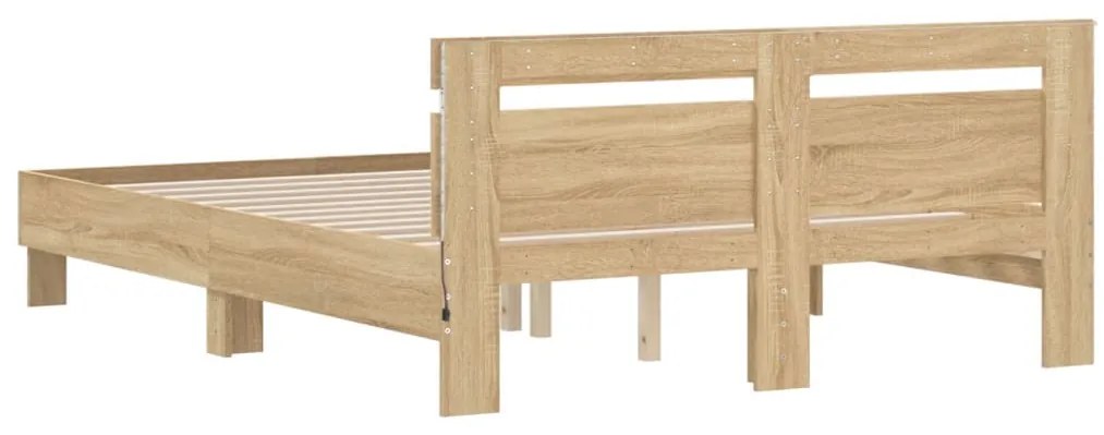 Estrutura cama c/ cabeceira/luzes LED 150x200cm carvalho sonoma