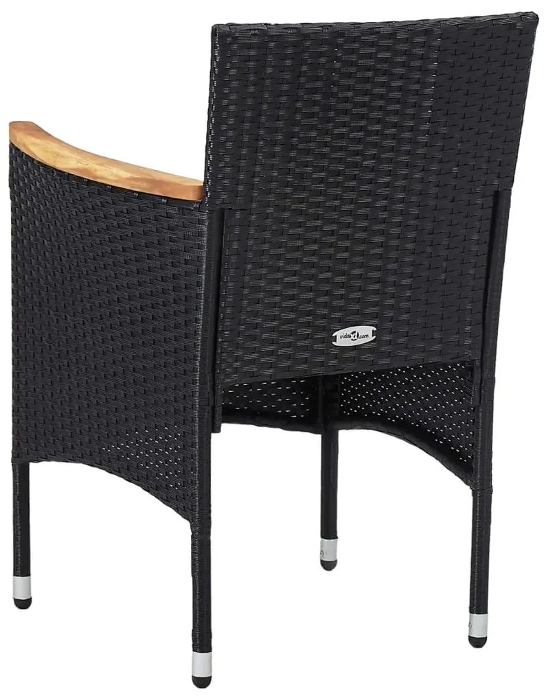 5 pcs conjunto de jantar p/ jardim vime PE/madeira maciça preto