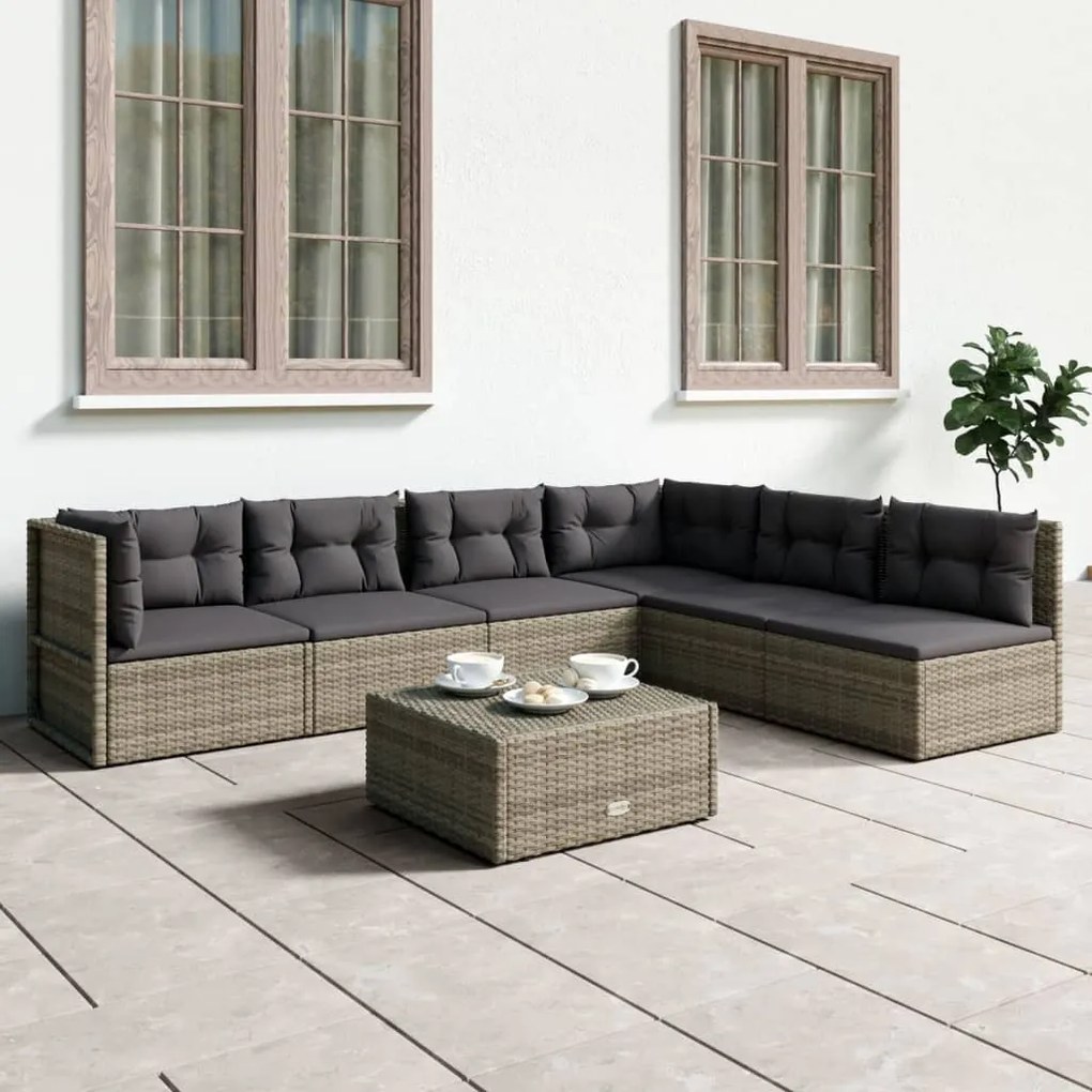 vidaXL 6 pcs conjunto lounge de jardim c/ almofadões vime PE cinzento