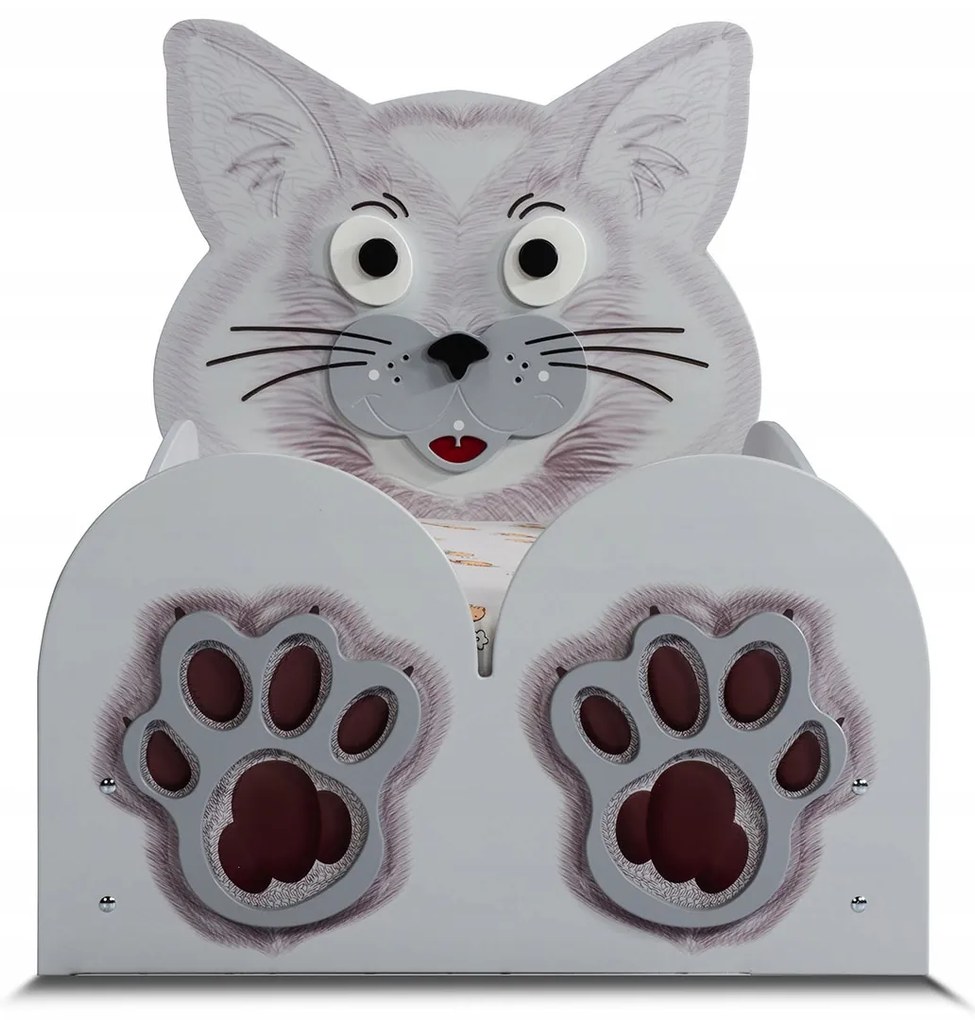 Cama para criança Animais Gatinho Pequena 165 x 87 x 112 cm, Oferta colchão e Estrado, confortável, capacidade de 100 kg Cinzenta