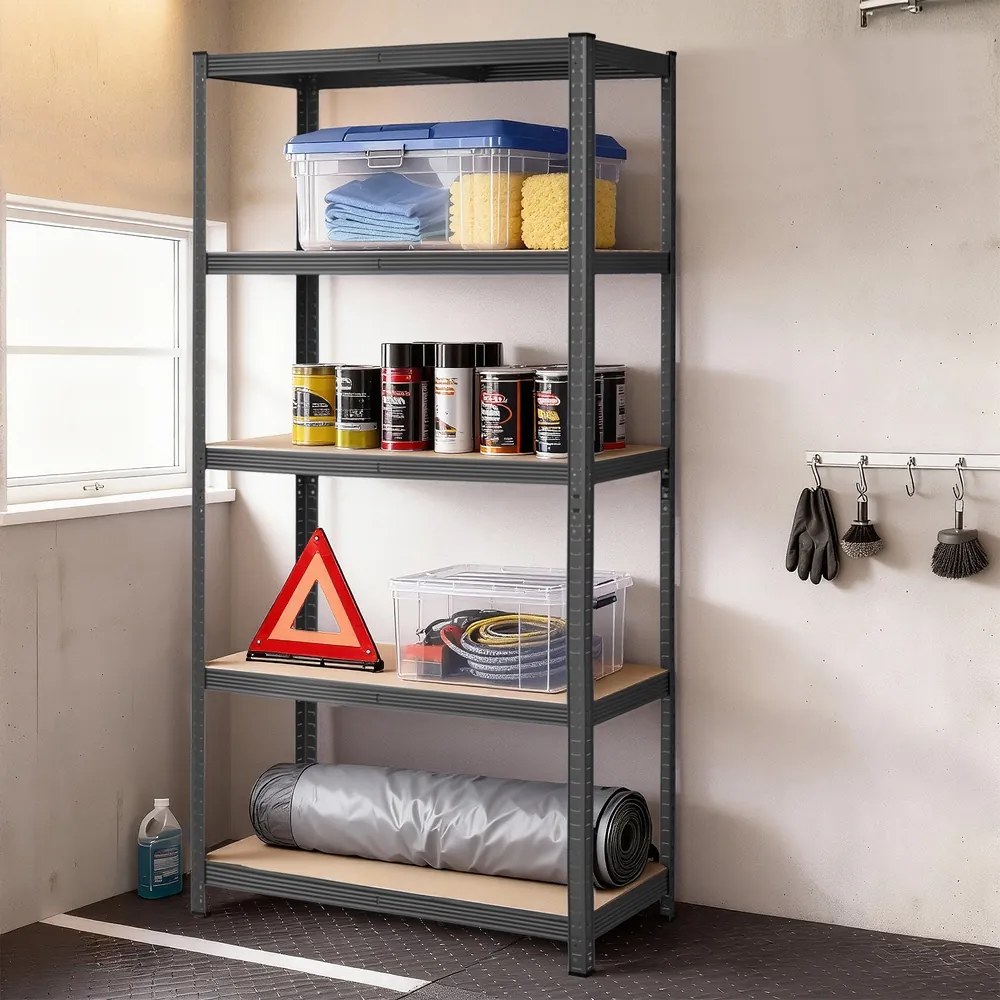 conjunto de 2 Estantes arrumação escritório, garagem, arquivo 40 x 90 x 180 cm com 5 prateleiras, com estrutura em aço cinzento