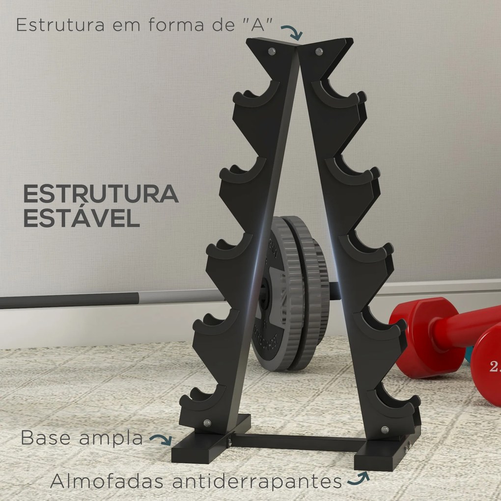 Suporte para Halteres de 5 Níveis Suporte de Armazenamento para Halteres de Aço para Treinamento 35x33x66 cm Preto