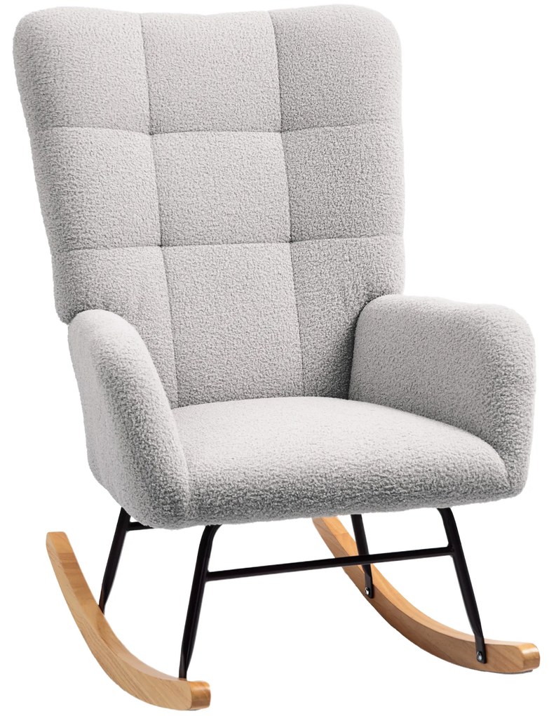 HOMCOM Poltrona de Balanço Revestimento Acolhedor Acolchoamento Espesso detalhes Antiderrapantes Cinza Claro | Aosom Portugal