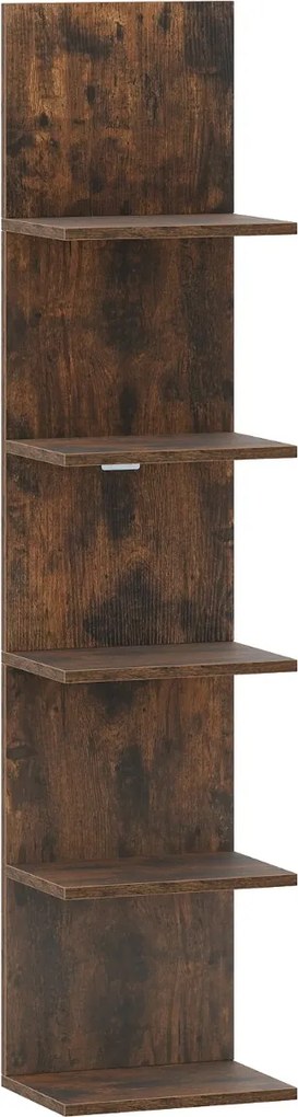 Estante de parede com 5 prateleiras flutuante vertical 30 x 21,5 x 129 cm para quarto, sala de estar, casa de banho, Castanho rústico