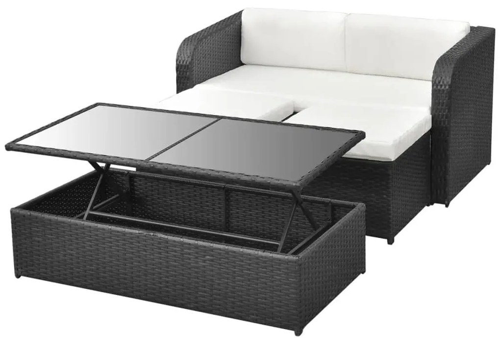 4 pcs conjunto lounge de jardim c/ almofadões vime PE preto