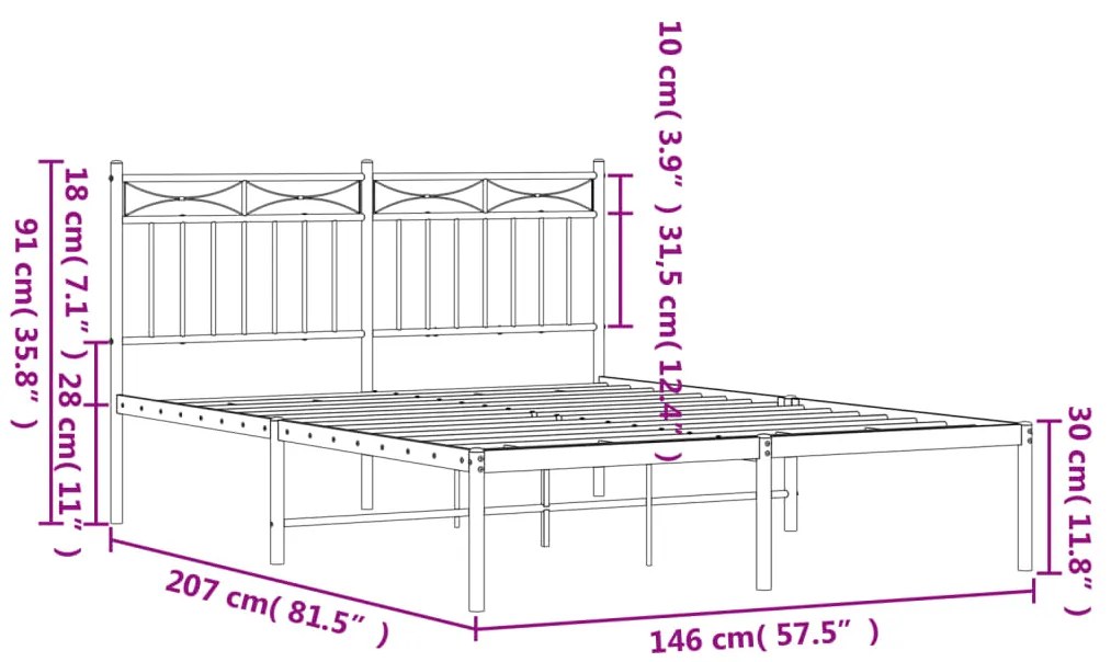 Estrutura de cama com cabeceira 140x200 cm metal preto