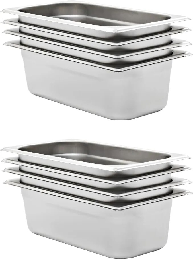 vidaXL Recipientes gastronorm 8 pcs GN 1/3 100 mm aço inoxidável
