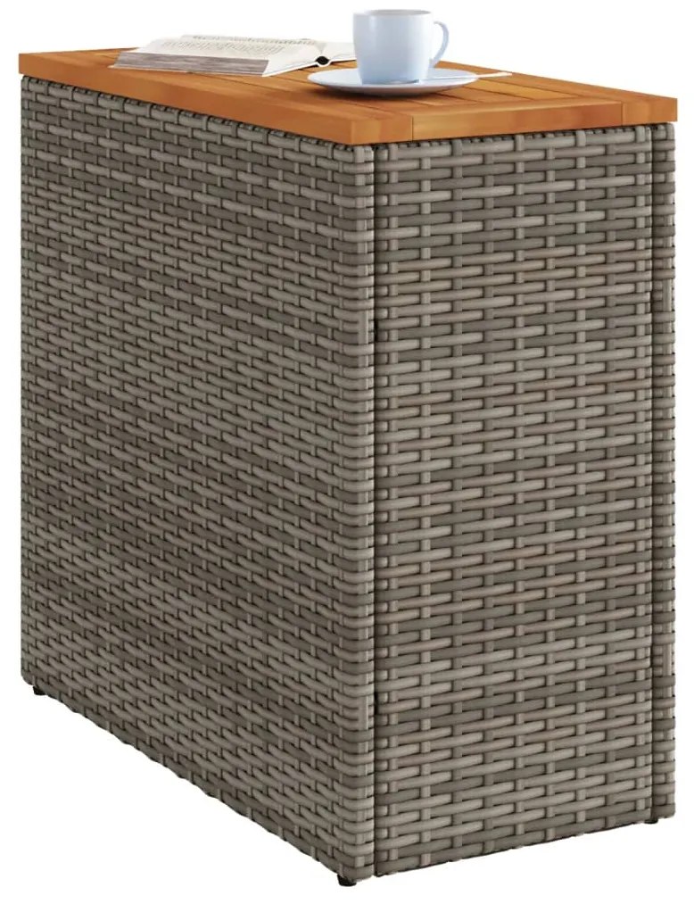 Mesa apoio jardim c/ tampo madeira 58x27,5x55 cm vime PE cinza