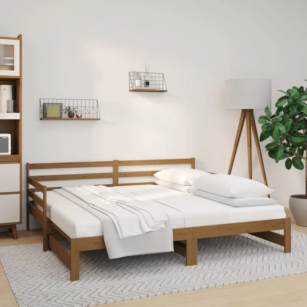 vidaXL Sofá-cama puxar 2x(80x200) cm pinho maciço castanho mel