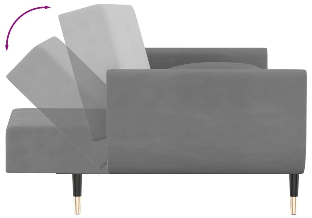 Sofá-cama 2 lugares com duas almofadas veludo cinzento-claro