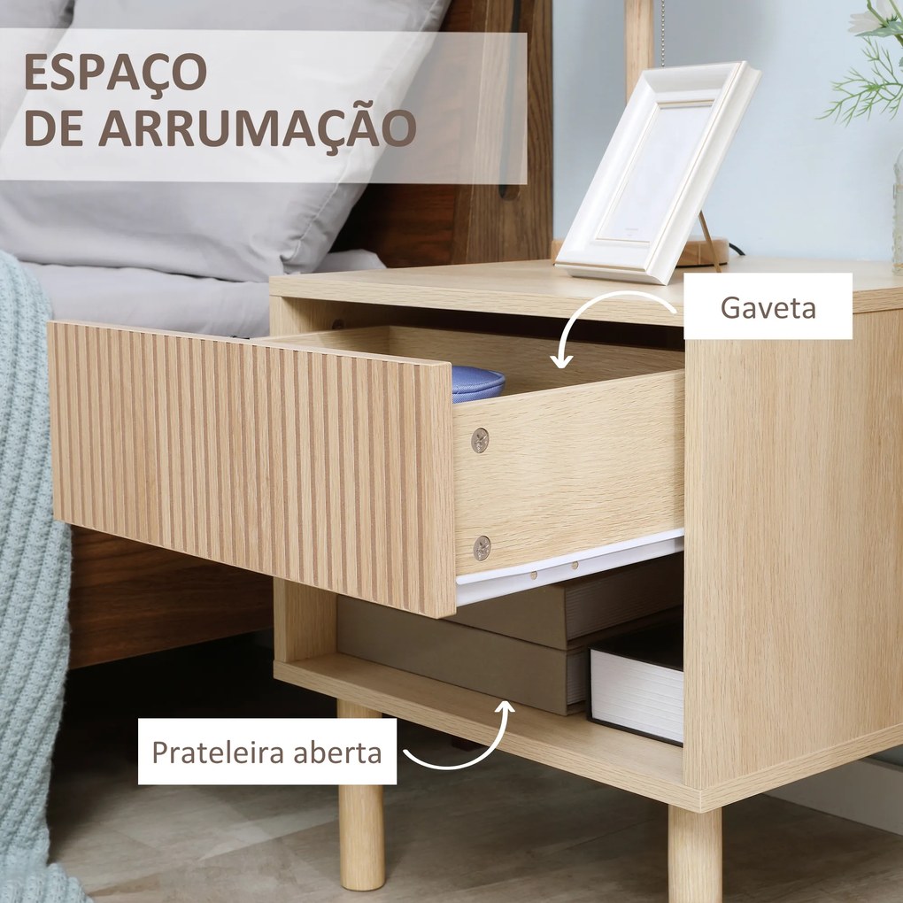 Mesa de Cabeceira com Gaveta e Prateleira Aberta Estilo Moderno para Quarto 47x47x50 cm Madeira
