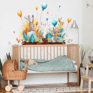 Autocolante de parede - Coelhinhos com balões