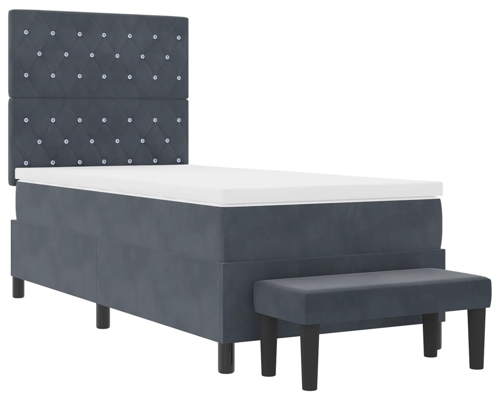 Cama Box Spring com Colchão & Banco Cinza Escuro 100x200 cm Veludo