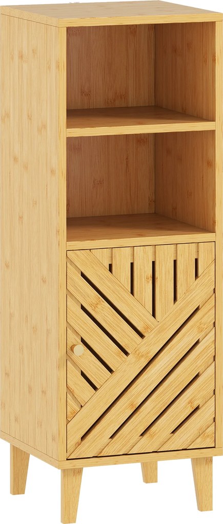 HOMCOM Armário de Casa de Banho Estreito Móvel Auxiliar de Casa de Banho 32x30x90 cm com 2 Prateleiras Abertas e Pés de Bambu Madeira | Aosom Portugal