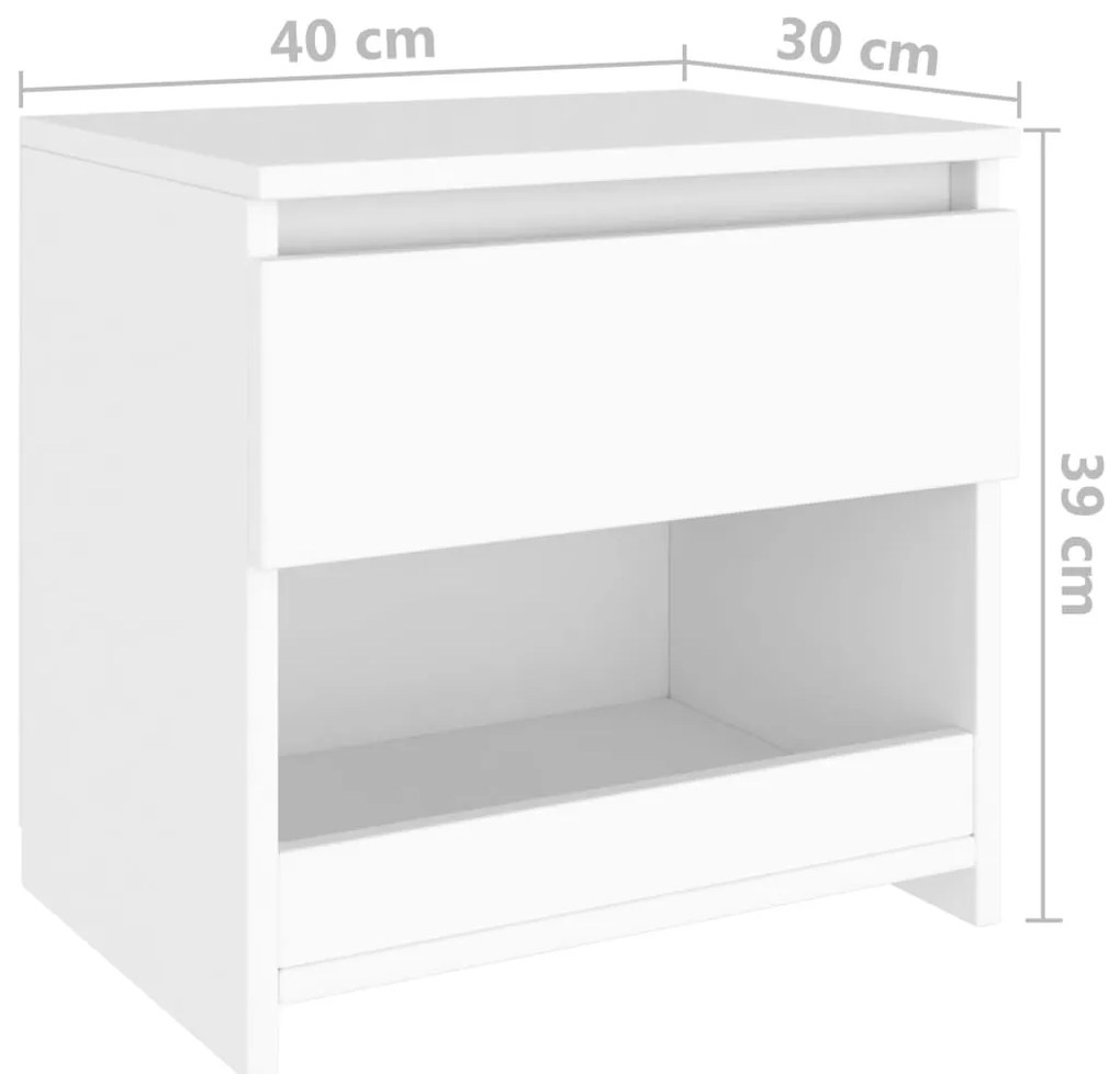 Mesas de cabeceira 2 pcs 40x30x39 cm derivados madeira branco