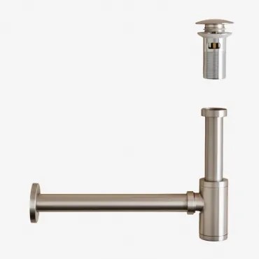 Conjunto De Sifão E Válvula De Drenagem De Aço Inoxidável Bibur Para Pia Tipo Orveta Click-clack Válvula Com Transbordo & Cinzento Escovado - Sklum