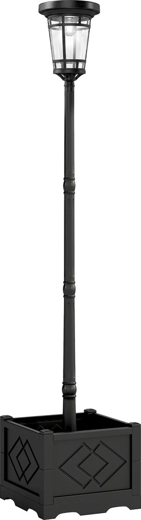 Outsunny Lanterna Solar Luminária de Poste com Vaso 195cm Exterior Lanterna de Jardim com 2 Níveis de Luminosidade Controle de Luz Interruptor IP44 | Aosom Portugal