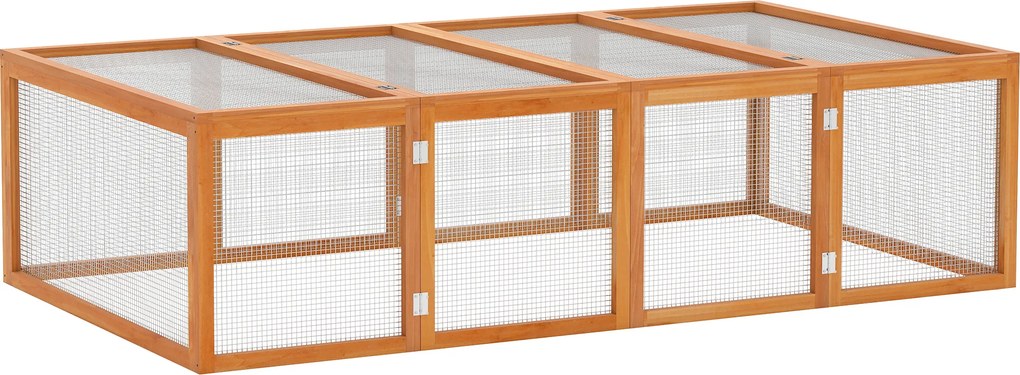 Gaiola para coelhos para interior e exterior 181 x 100 x 48 cm, com 2 portas superiores, em madeira maciça castanha