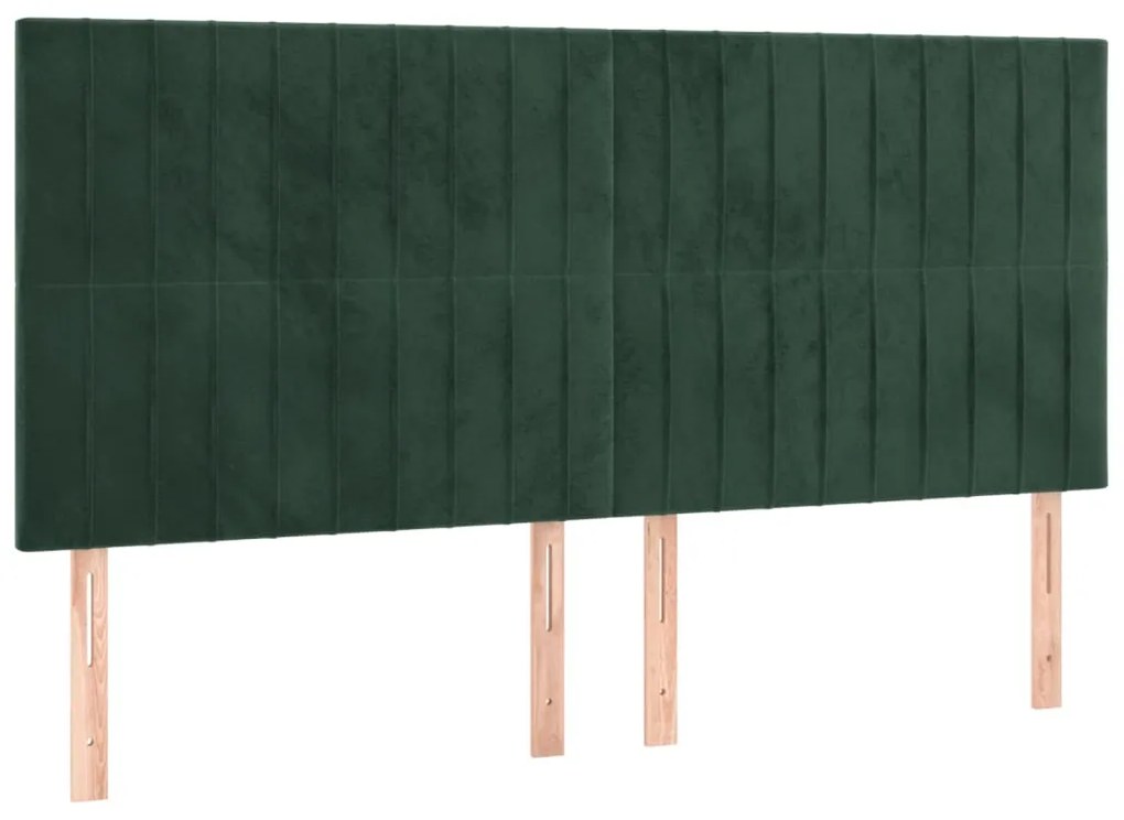 Cama box spring c/ colchão/LED 200x200 cm veludo verde-escuro