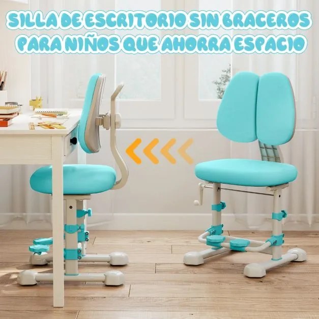 Cadeira de escritório para crianças com encosto duplo ajustável, apoio para os pés, altura e profundidade do assento ajustáveis azul